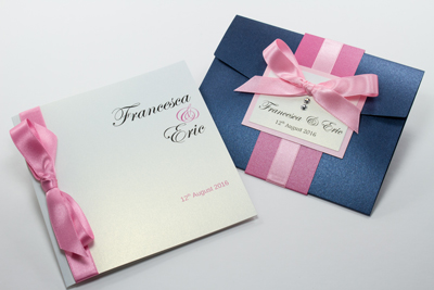 Wedding invitations blue and pink