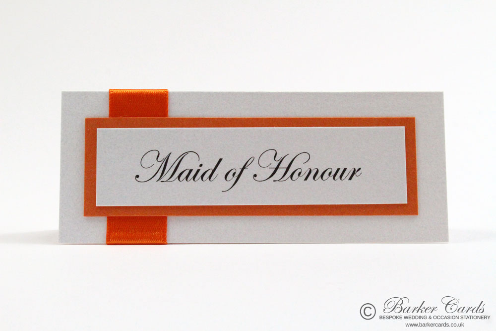 Wedding Table Place Cards - Burnt Zesty Orange and White.