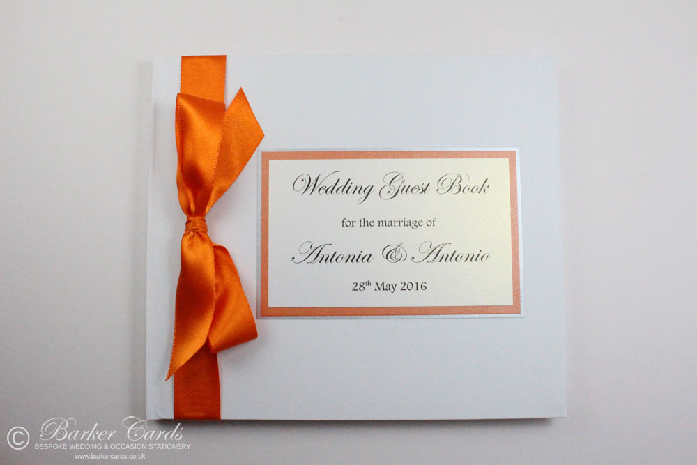 Wedding Guest Book Bright Orange and Silver (available in all colours)