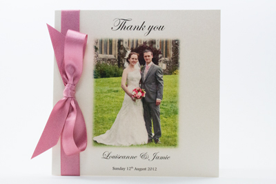 Photo Wedding Thank You Card Simple elegance with tied ribbon
featuring your favourite wedding photograph