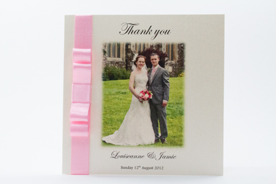Photo Wedding Thank You Card Simple elegance with a flat bowfeaturing your favourite wedding photograph