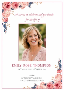 Example of a funeral order of service printed from a customers own design in Braintree, Essex