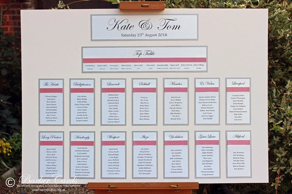 Wedding Table Plan Handmade Silver and Pink Wedding Theme - Customer Feedback Image