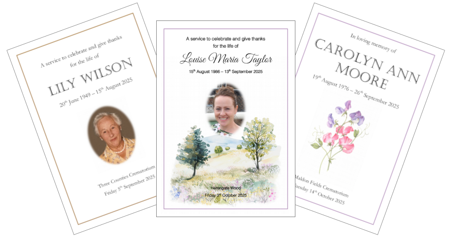 Barker Cards Funeral Orderes of Service Booklet Design and Print