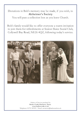 Funeral order of service booklet back page, elegant and simple design incorporating an images of your loved one and an elegant coloured border.