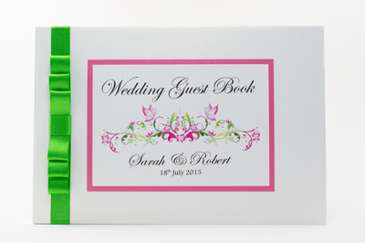 Wedding guest book with monogram of bride and grooms initials