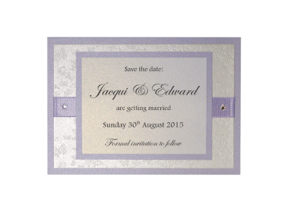 Wedding Save the Date Card Lilac / Light Purple and White Embossed with Butterflies