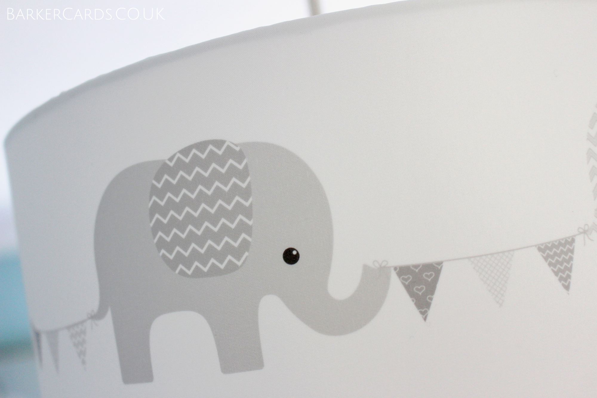 Grey Nursery Elephant Lampshade Plain White Background
