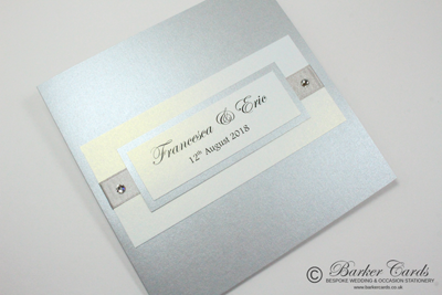 Silver handmade wedding invitations with Swarovski crystal