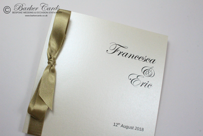 Contemporary bespoke wedding invitations with ribbon