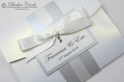 Pocketfold wedding invitation with satin ribbon and Swarovski crystals