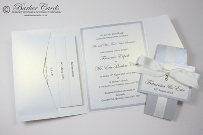 Free silver and white Pocketfold wedding invitation samples