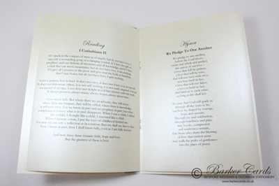 Personalised wedding orders of service with bow