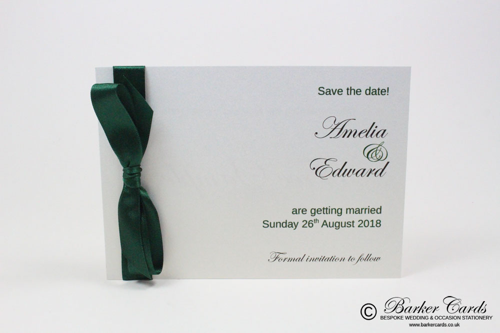 Wedding Save the Date Card - Dark Forest Green and White