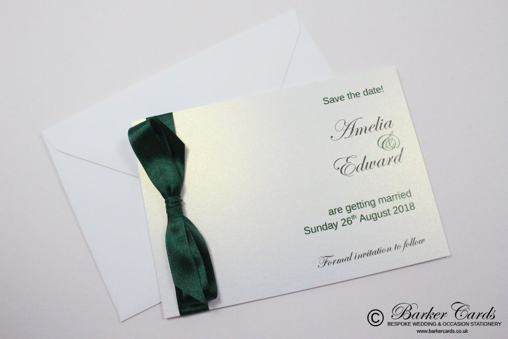 Wedding Save the Date Card - Christmas Green and White
