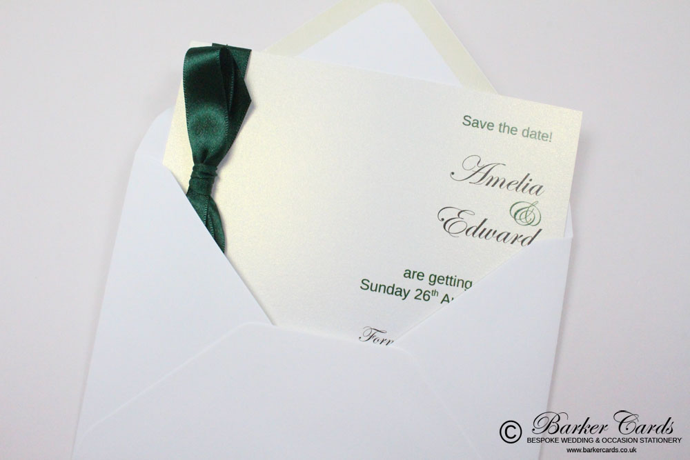 Wedding Save the Date Card - Dark Green and White