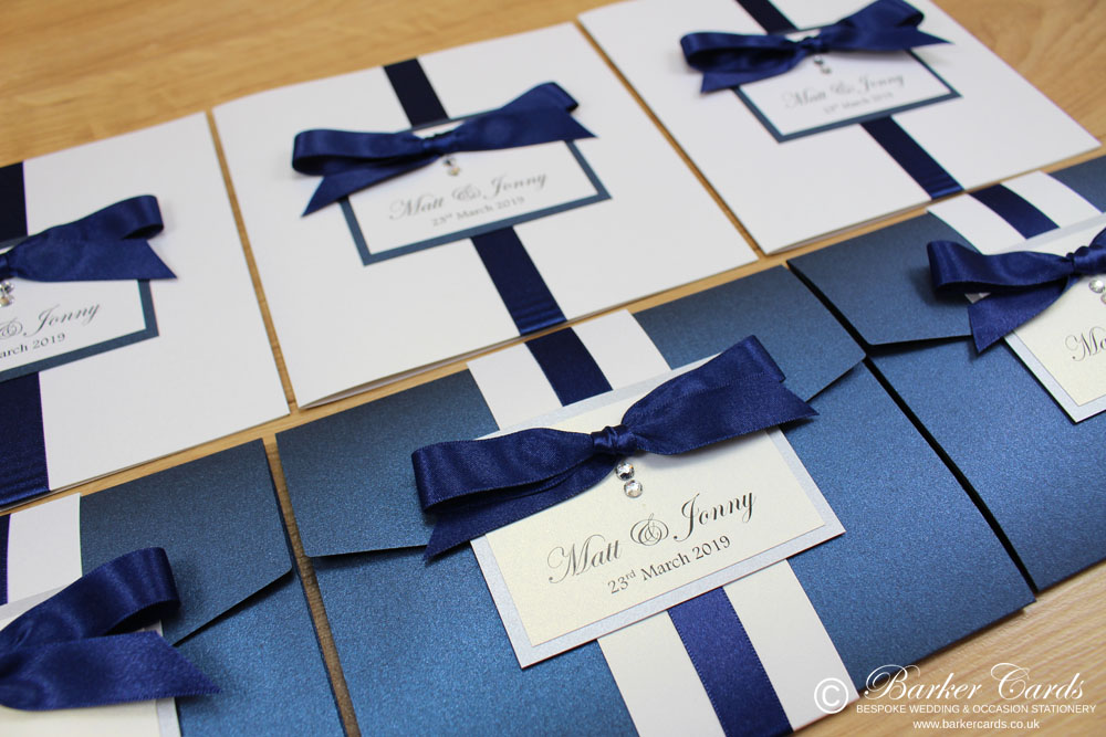 Handmade wedding invitations navy blue