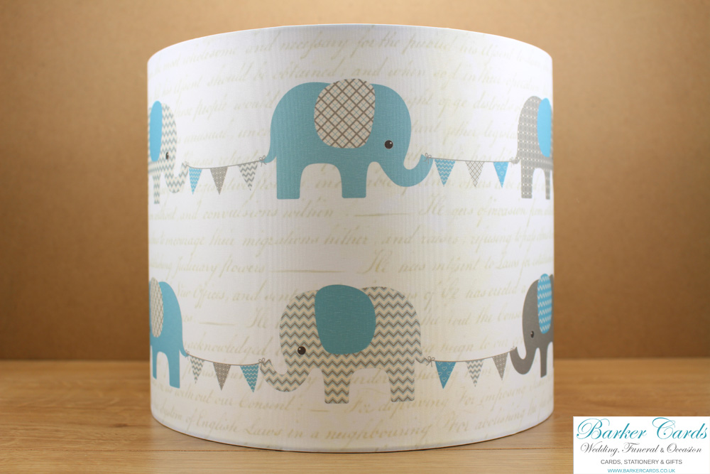 Nursery Lampshade Elephants And Bunting Teal Grey