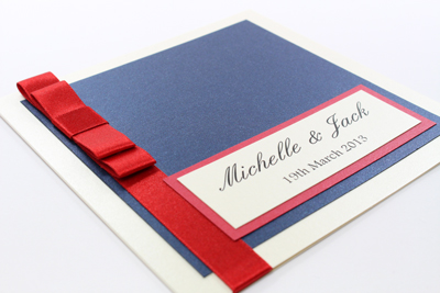 Enchanting Wedding Invitation Dark Navy Blue and Bright Berry Red / Christmas Red / Rose Red and Cream / Ivory
