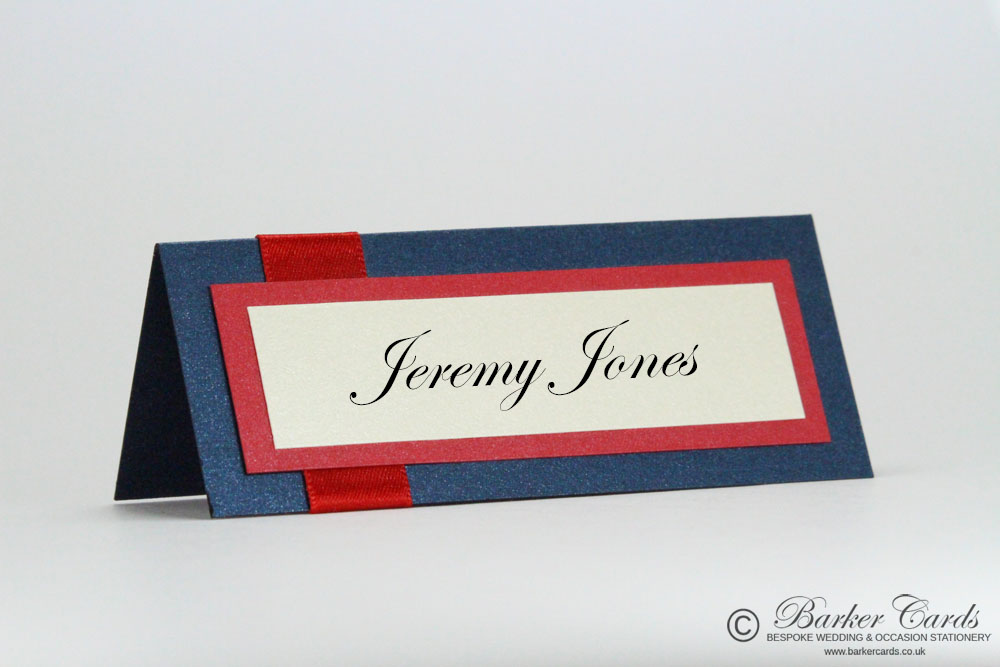 Wedding Place Cards Dark Navy Blue and Bright Red / Christmas Red / Rose Red