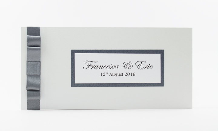 Monochrome cheque book wedding invitations