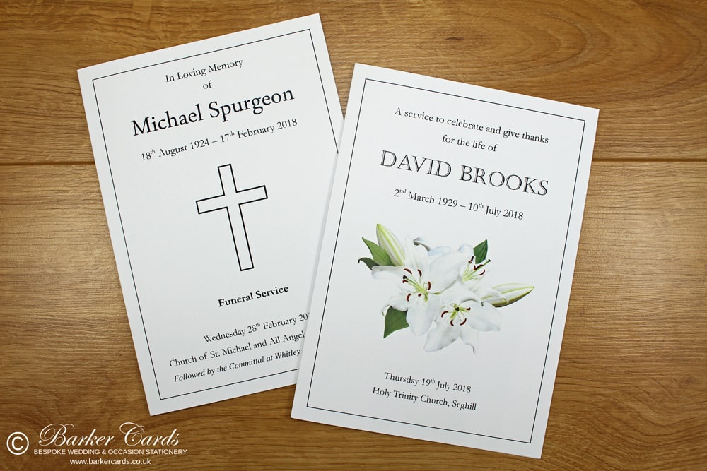 printed floral or religious funeral order of service
