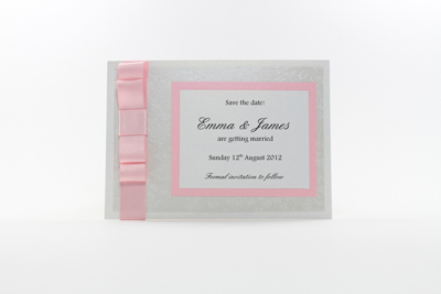 Wedding Save the Date Card
 Beautiful Beau Collection Blush Pink / Light Pink / Baby Pink and White Embossed with Butterflies