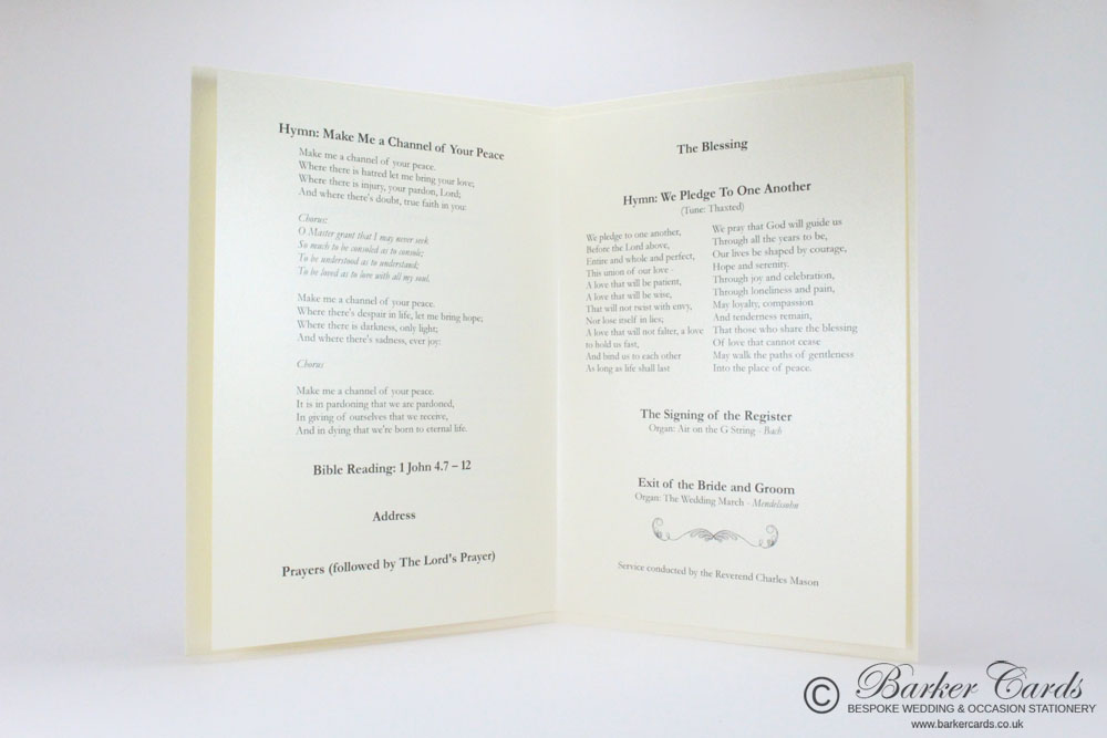 Wedding Orders of Service - Inside Pages