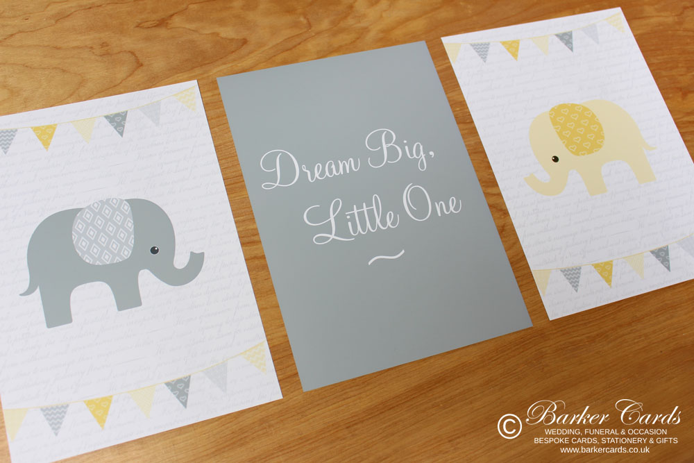 Yellow Elephant Wall Prints for Baby's Nursery, Kids or Children's Bedrooms. New Baby Gift