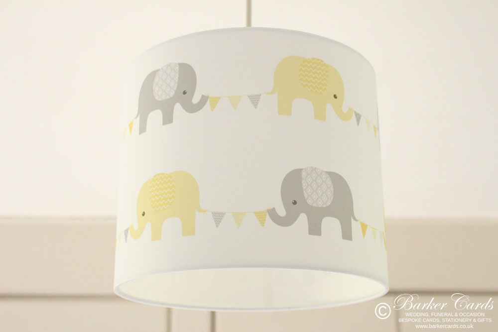 Lampshade In Grey And White Chevron With Yellow Elephants/Umberella 30cm Nursery 