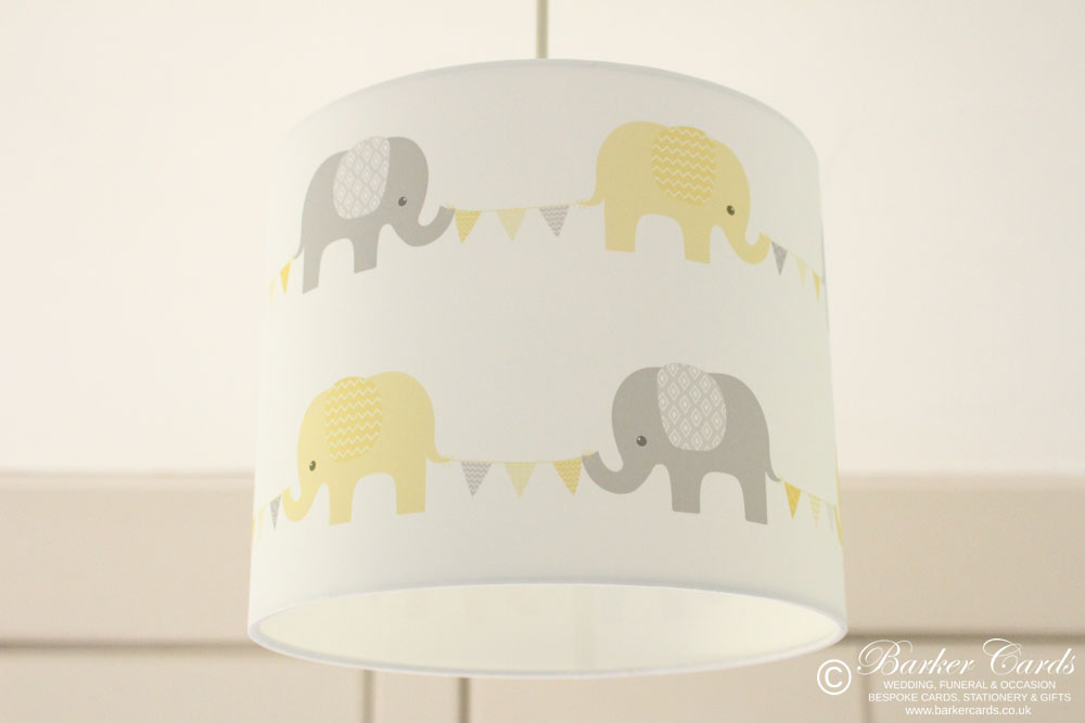 Yellow Nursery Elephant & Bunting Lampshade Plain White Background