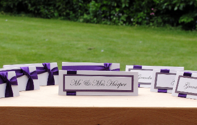 Wedding Place Cards Dark Cadbury Purple and White