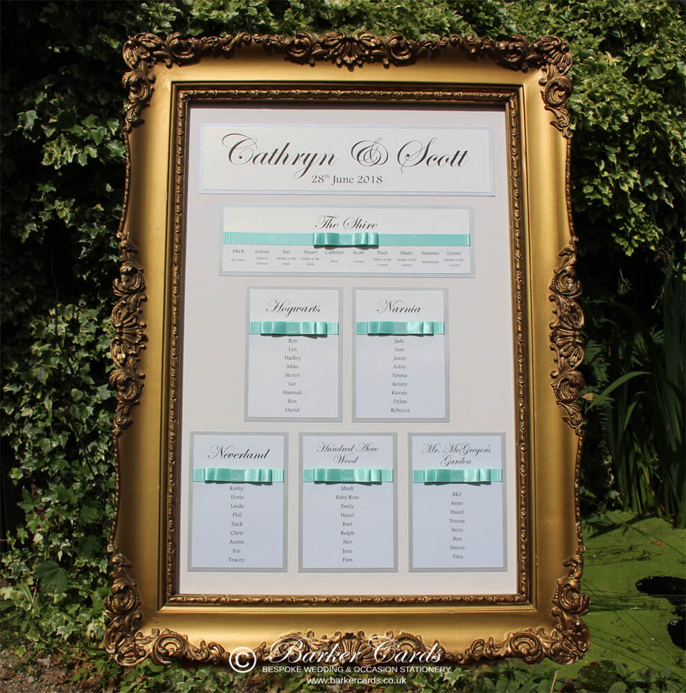 Personalised Wedding Table Plan Silver and Mint