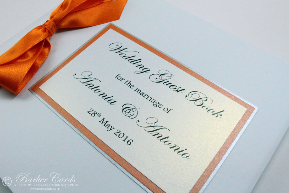 Wedding Guest Book Bright Orange and Silver (available in all colours)