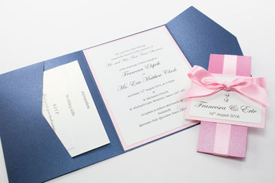 Pocket Wedding Invitation Navy Blue