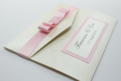 personalised soft pink and cream butterfly pocketfold wedding invitation