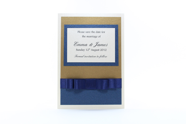 Wedding Save the Date Card
 Serenity Collection Dark Navy Blue and Gold with Cream / Ivory