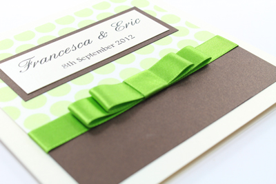 Serenity Wedding Invitation Lime Green Polka Dot and Dark Hot Chocolate Brown / Bronze with Cream / Ivory