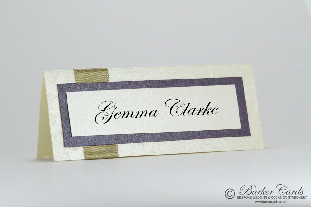 Wedding Place Cards Dark Cadbury Purple and Champagne / Straw / Gold and Cream / Ivory Embossed with Butterflies