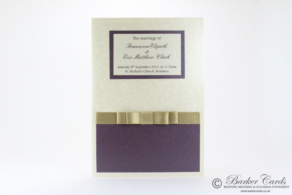 Wedding Orders of Service  Serenity Collection Dark Cadbury Purple, Gold / Champagne with Ivory / Cream and Butterflies