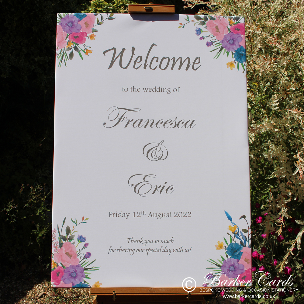 Wedding Welcome Sign - Canvas A1 - Floral Summer Design  