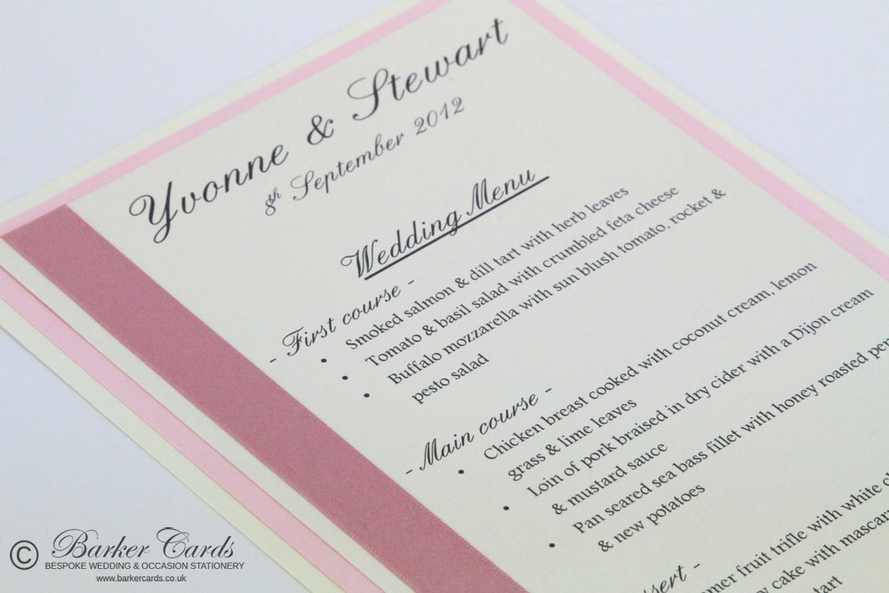 Wedding Menu Cards Pink