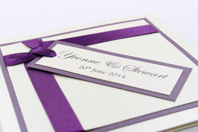 Wish Wedding Invitation Dark Cadbury Purple and Cream / Ivory Embossed with Butterflies