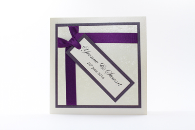 Wish Wedding Invitation Dark Cadbury Purple and Cream / Ivory Embossed with Butterflies