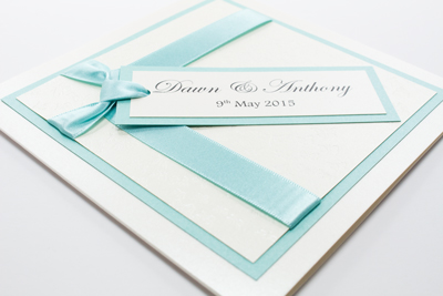 Wedding Invitation -Tiffany Blue and Ivory / Cream Embossed with Butterflies 