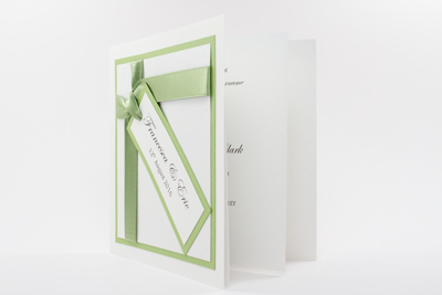 Wish Wedding Invitation  Sage Green and White Embossed with Butterflies 