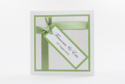 Wish Wedding Invitation  Sage Green and White Embossed with Butterflies 