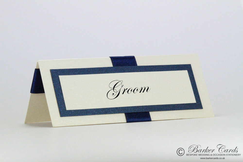 Wedding Table Place Cards Dark Navy Blue Cream Ivory