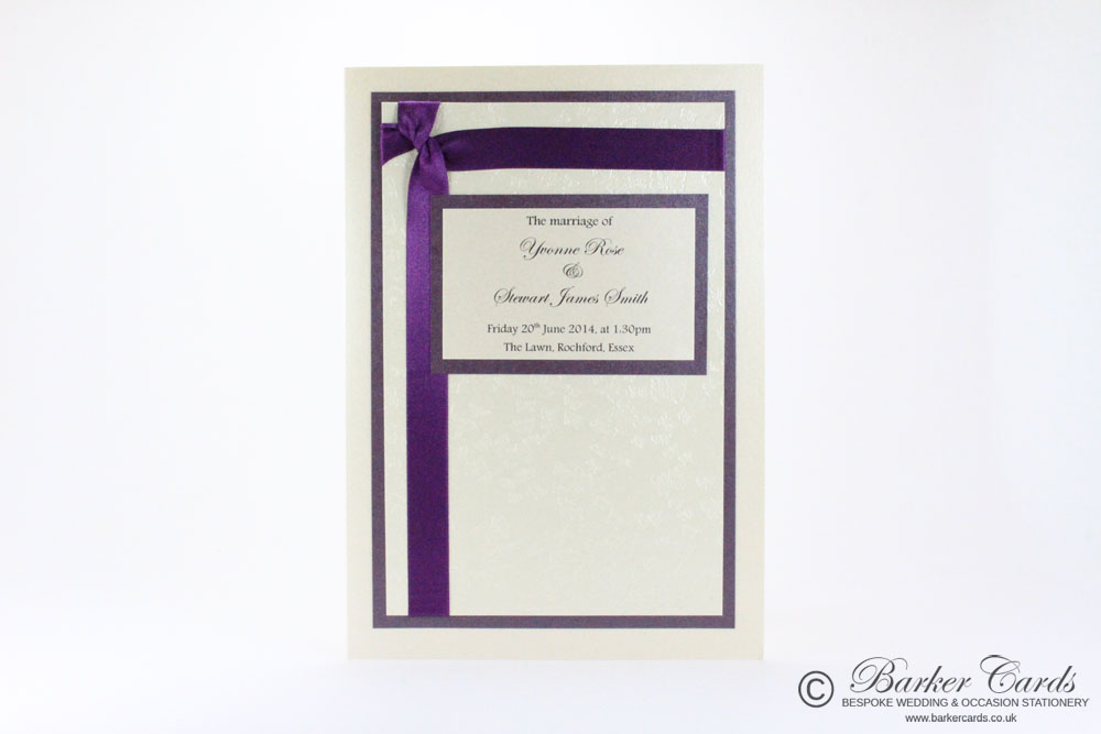 Wedding Orders of Service
 Wish Collection Dark Cadbury Purple and Ivory / Cream Embossed with Butterflies