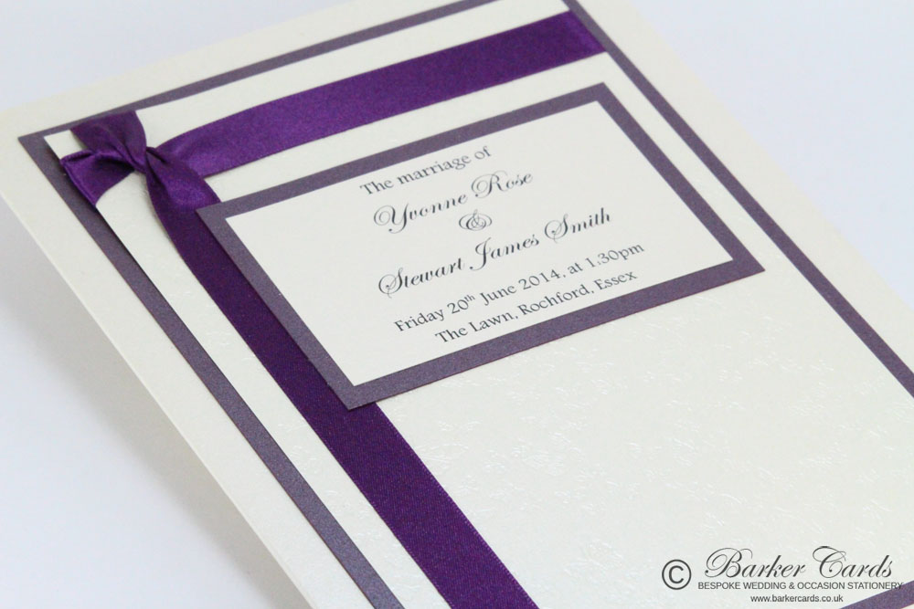 Wedding Orders of Service
 Wish Collection Dark Cadbury Purple and Ivory / Cream Embossed with Butterflies